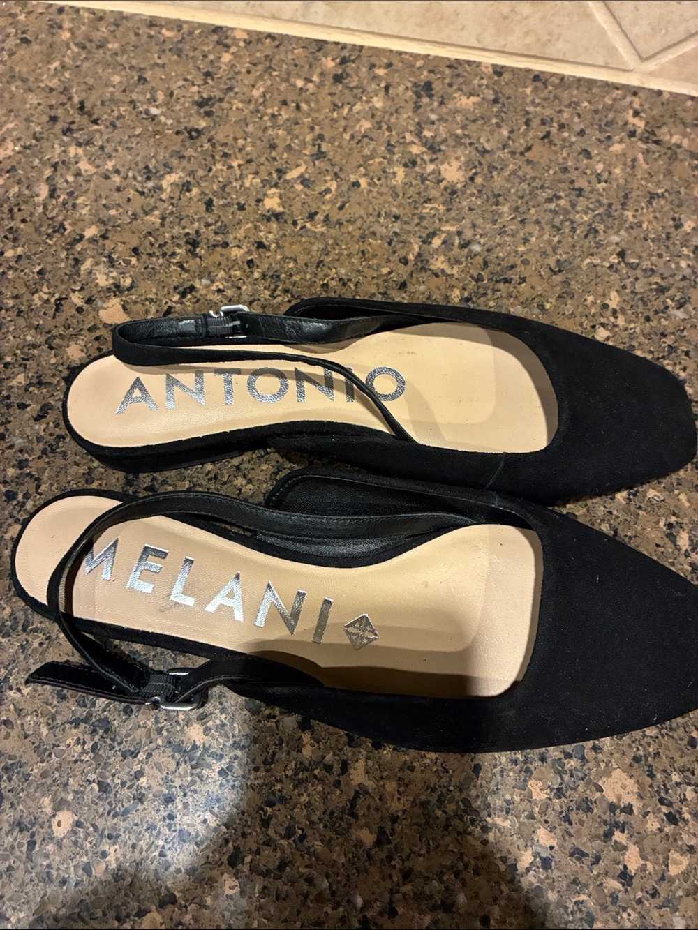 ANTONIO MELANI Black Suede Slingback Pointed Mules